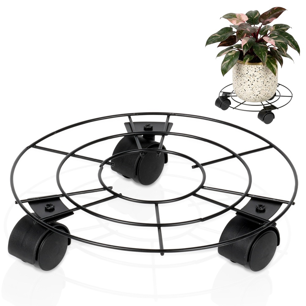 Schwarzer, Fahrbarer Blumentopfständer Aus Metall, 25 Cm