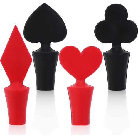 Lot De 4 Bouchon De Bouteille De Vin Silicone, Bouchons À Vin En Forme De Poker Bouchons De Vin Réutilisables Vide Scellant Bouchon Bouchons En Liège Pour Champagne, Boissons, Bière, Vin