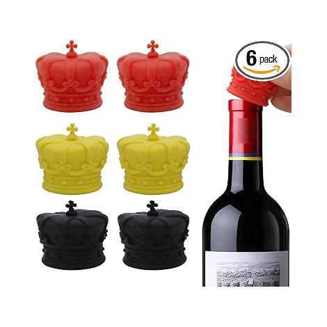 Lot De 6 Bouchons De Bouteille De Vin En Silicone En Forme De Couronne, Bouchon Vin Et Champagne Réutilisable Pour Conserver La Fraîcheur, Accessoire Pour Bouteille De Bière Et Boisson
