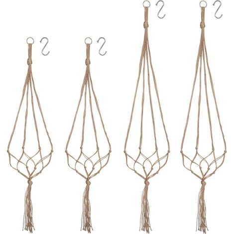 Panier Support Fleur Plantes 4 Chanvre Suspendu Macramé Ensemble