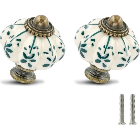 Lot De 6 Boutons De Tiroir En Céramique Ivoire Et Vert, Style Vintage, Avec Vis, Fleur Verte