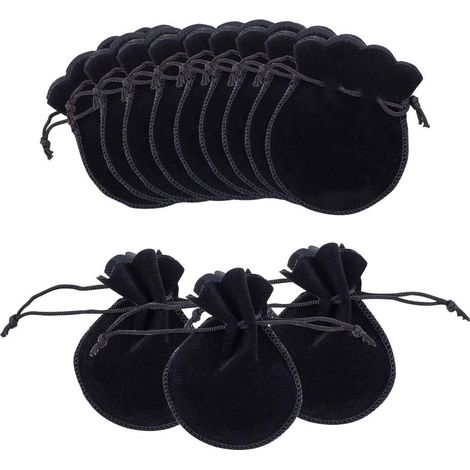 200 Pcs Petit Bijoux Mariage Sac Pochette En Velours Cordon De Serrage Sacs, Noir, 90 × 70 Mm