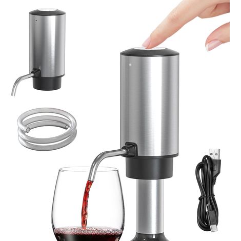 Aérateur De Vin Électrique: Acier Inoxydable Bec Verseur De Vin Électrique Avec Câble Usb Et Tuyau En Silicone, Distributeur De Vin Rechargeable Intelligent Cadeaux Pour Les Amateurs De Vin