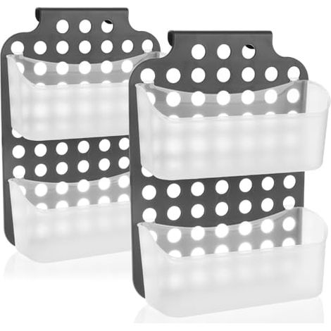 2x Panier De Douche À 2 Compartiments, Rangement Suspendu Réglable En Hauteur Avec Crochets