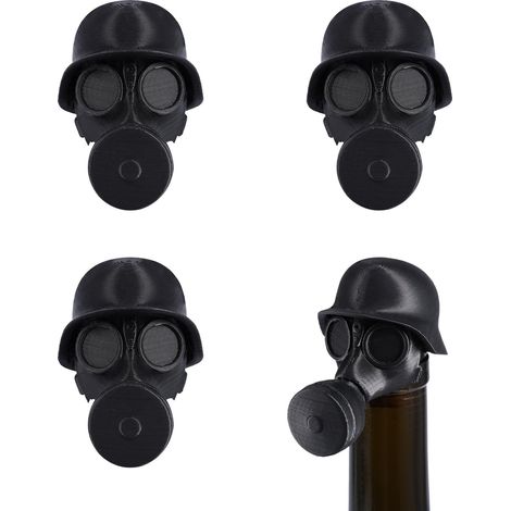 Lot De 4 Bouchons De Bouteille De Bière - Style Vintage - Casque De Bière Créatif Avec Masque À Gaz Militaire - Housse De Protection Anti-poussière Réutilisable Pour Boissons Ou Bouteilles D'Eau (noir
