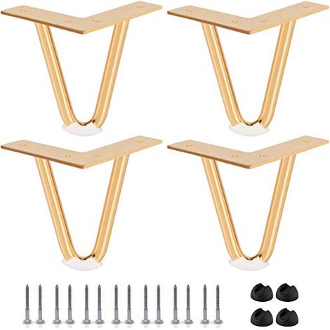 8 Inch Pieds De Meuble En Épingle À Cheveux, Btowin 4 Pièces 10mm Pieds De Table En Métal Avec Protectures De Plancher Et Vis Style