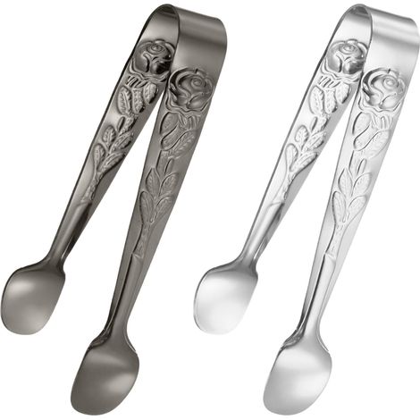 2-pack Mini Pince De Service, 4.1 Pouce 304 Acier Inoxydable Mini Pince A Sucre Et Glace Pour Tea And Coffee Party, Petit Accessoire Metallique En Forme De U [silver Tone, Black]