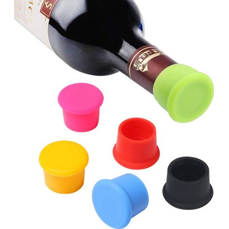 Lot De 6 Bouchons À Vin Silicone, Bouchon De Bouteille Rond, Réutilisables Bouchons En Silicone, Bouchon Capsules De Bière/beer Pour Bouteilles De Vin Ou De Bière En Verre-multicolore