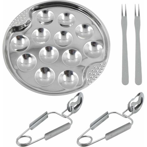 Assiette À Escargots D'Escargot Ensemble - D'Outils De Fruits Mer Coquille En Acier Inoxydable Poêle Escargot Alimentaire Avec Pinces Fourchette Pour Palourde Huître Plat Service, 12 Trous