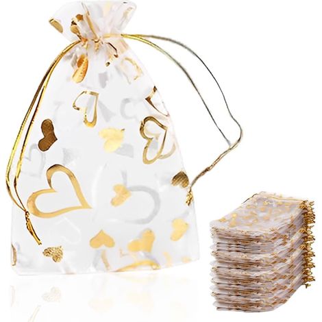 100 Pièces Pochettes À Bijoux Organza, 7 9cm Sachets Pochettes Cadeau En Organza, Parfait Pour Mariage, Noël, Anniversaire