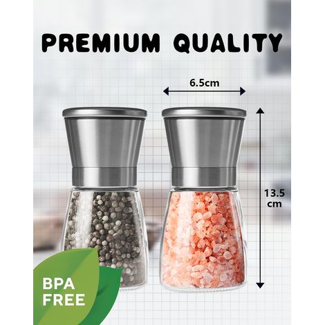 Moulin À Poivre Et Sel, Broyeurs En Acier Inoxydable Brossé Et Verre Meule En Céramique Réglable Broyeur À Épices Lot De 2 [sans