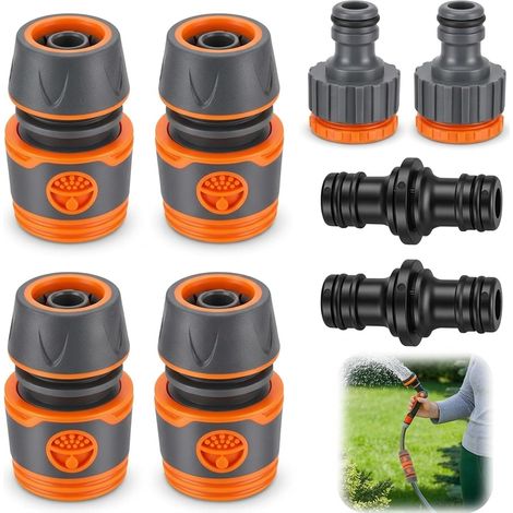 Gardena Lot De 8 Pièces Raccords De Tuyau 1/2" 4 Raccords De Tuyau + 2 Raccords De Robinet De Tuyau + 2 Doubles Connecteurs Tuyau D'Arrosage Pour Robinet, Tuyau D'Arrosage, Arrosage De Jardin