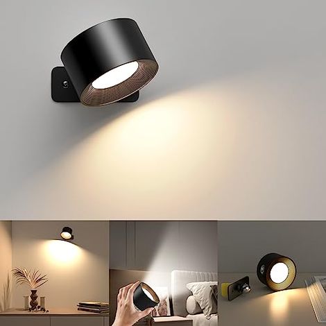 Applique Murale Intérieure, Applique Murale Avec Chargement Usb, 3 Couleurs Et 3 Niveaux De Luminosité Led Intérieur Rotatif 360°