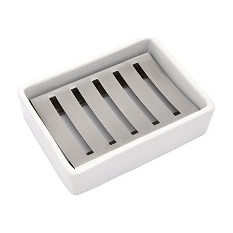 Porte-savon En Céramique Et Acier Inoxydable Avec Égouttoir Pour Salle De Bain Et Douche