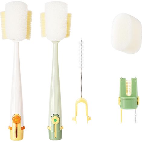 Lot De 2 Brosses À Bouteilles, Brosses De Nettoyage Multifonction 5 En 1, Brosse À Bouteille Avec Long Manche, Pour Bouteilles À Col Etroit Biberons Gobelets Et Verre À Vin