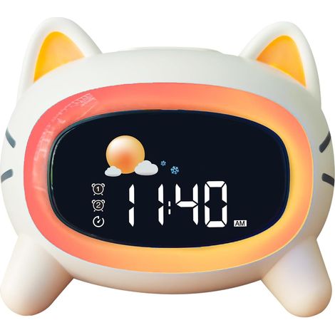 Réveil Enfant Éducatif Jour/nuit Avec 2 Réveils Alarmes, Mode Weed-end, Veilleuse, Son De Sommeil