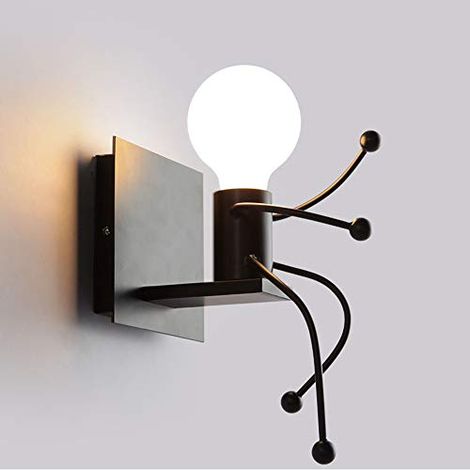 E27 Creative Appliques Murales Petit Homme De Fer Lampe Applique Murale Moderne, Conception De Bande Dessinée D'Enfants, Couloir