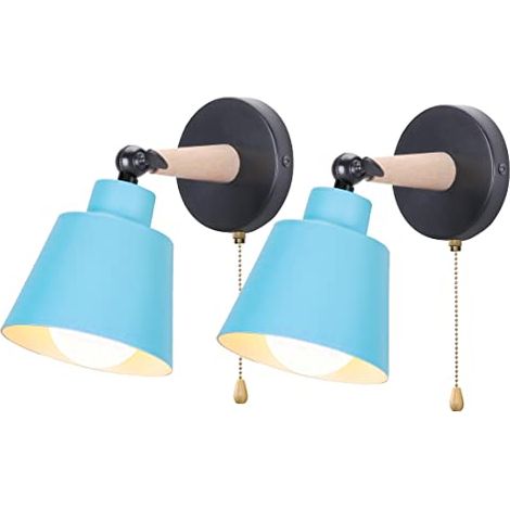 Lot De 2 Applique Murale Rétro Vintage E27 Luminaire Plafonnier Industriel En Bois Métal Réglable Lampe Murale Interieur, Réf. 05613