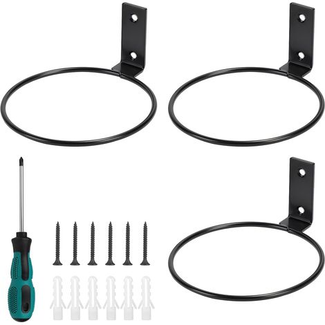 3 X Porte Plante Mural Ø15cm Support Pot De Fleur Extérieur Interieur, Porte Pot Anneau En Métal Avec Vis Et Tournevis