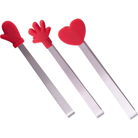 Mini Pinces À Sucre En Silicone Et Acier Inoxydable 3 Pièces Rouges