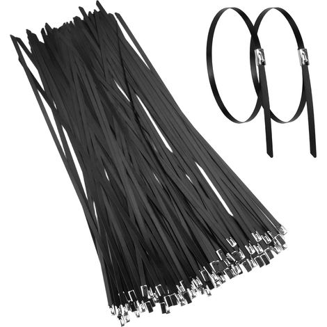 50 Pièces Collier De Serrage Inox Autobloquante 300 × 4.6mm, Noir, Serre Cable Acier, Inoxydable Attaches Métalliques Pour Câbles