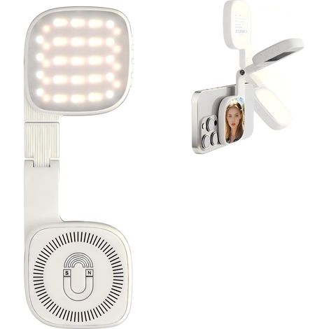 Lampe Selfie Magnétique Led 3-en-1 – 48 Leds, 10 Niveaux De Luminosité, 1000mah, Température De Couleur 3000k-6500k, Portable Pour Streaming & Maquillage,blanc
