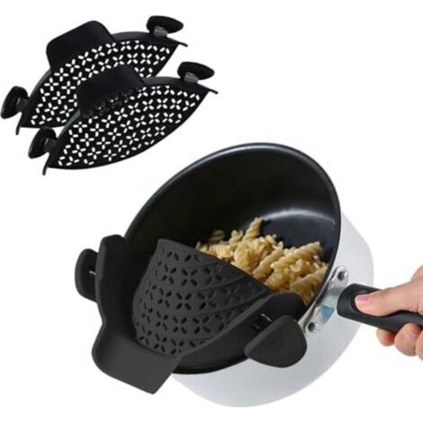 Silikon-clip-sieb, 22,5 Cm X 11,4 Cm, 2er-pack Küchen- Und Aufbewahrungszubehör, Passend Für Alle Gängigen Topfgrößen Für Nudeln, Reis Und Gemüse (schwarz)