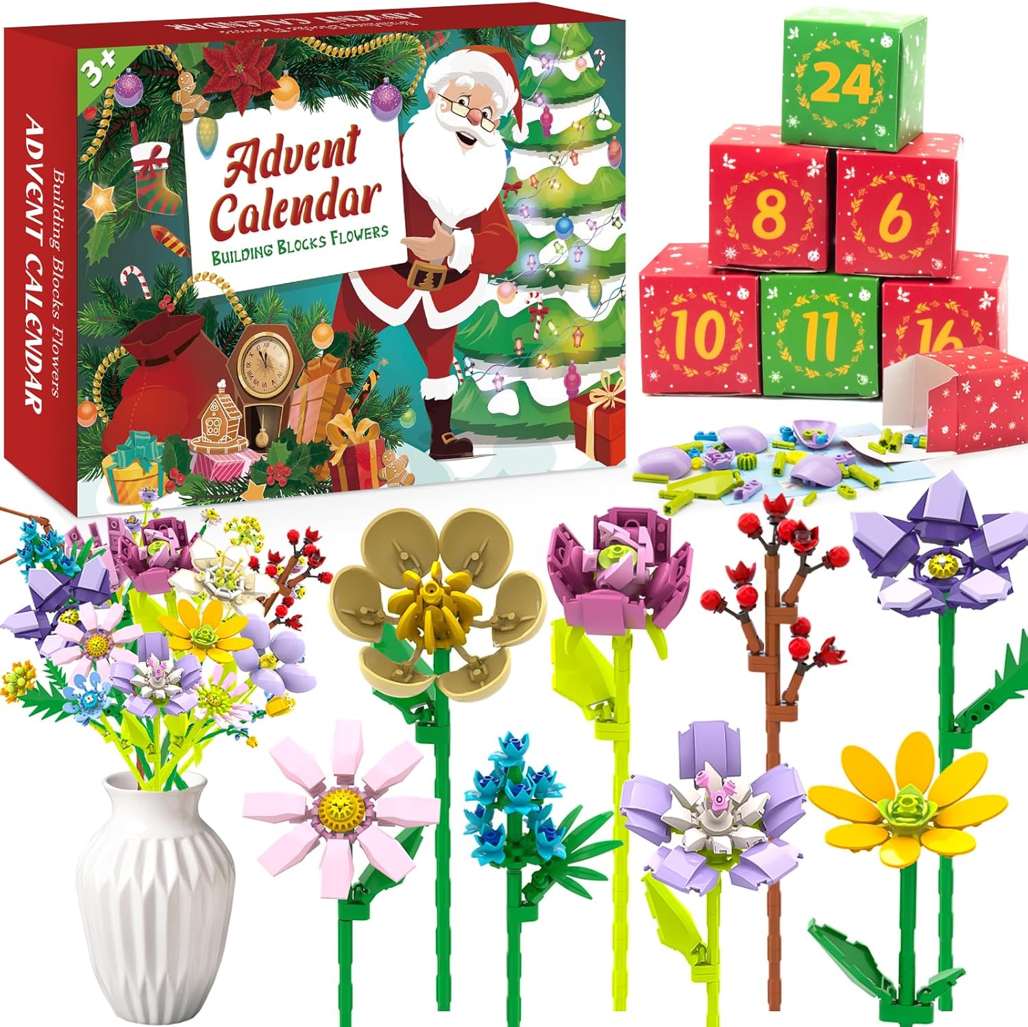 Adventskalender 2026 Mit Ziegelsteinblumenstrauß – 24 Künstliche Blumen Zum Zusammenbauen Für Die Heimdekoration Kreatives Geschenk Für Frauen, Männer, Erwachsene Und Kinder