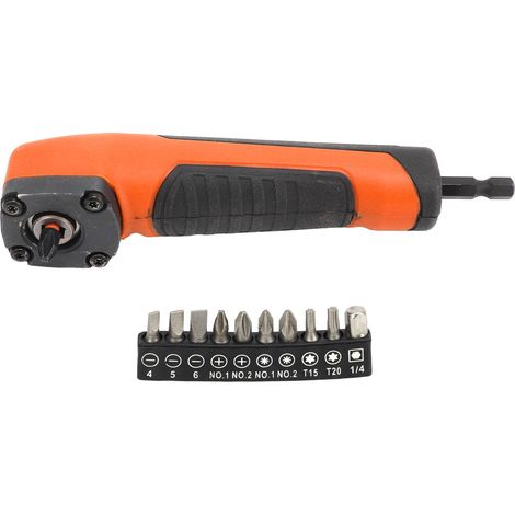 Adaptateur D'Angle Pour Perceuse À Angle Droit, Interface Hexagonale, Tournevis Électrique, Accessoire D'Angle Avec Jeu D'Embouts Magnétiques, Orange