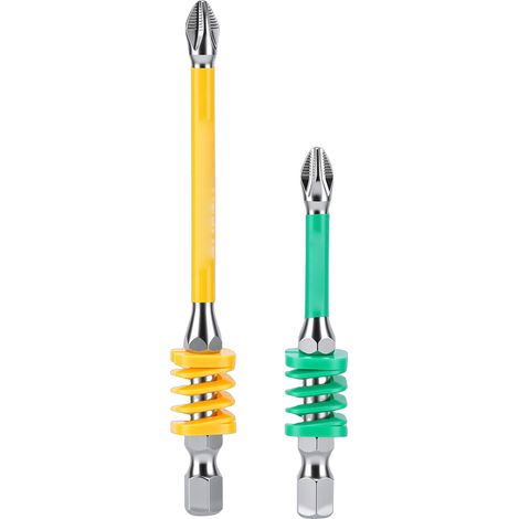 2 Pièces Embouts De Tournevis Ph À Ressort Pointe Magnétique Antidérapante 1/4 Po Tige Hexagonale Résistant Aux Chocs En Acier S2 Pour Électriciens Perceuse Électrique Outils À Main 65mm 90mm
