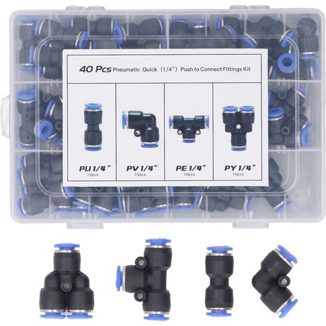 Kit De Raccords Pneumatiques De 1/4 Pouces, 40 Pièces, Pousser Pour Connecter Le Séparateur, Connecteurs Droits Coudés Pour Tuyaux En Pe Souple En Nylon Pu