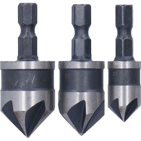 Foret À Chanfrein À 5 Cannelures, Tige Hexagonale, En Acier Rapide, Pour Le Travail Du Bois, Ouvre-trou De Fraise, 3 Pièces