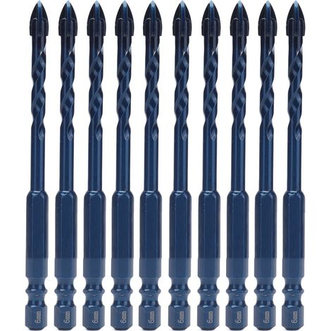 Mèches En Carbure Avec Tige Hexagonale De 1/4 Po, 10 Pièces, Foret À Tête Croisée Pour Céramique, Marbre, Verre, Bleu Foncé, Trou De 6mm