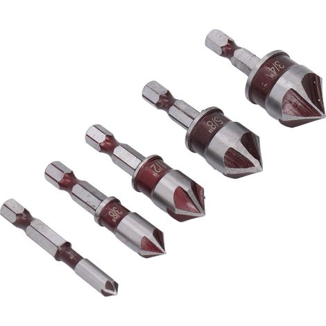 Jeu De Forets À Fraise 1/4 3/8 1/2 5/8 3/4 Pouces, 5 Cannelures 1/4 Pouces, Tige Hexagonale Pour Accessoires De Pièces Électriques En Bois