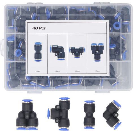 Kit Pneumatique 8mm Résistant À Haute Pression Pour Tuyau Pe En Nylon Et Polyuréthane, 1 Ensemble De 40 Pièces De Raccords D'Air À Pression Pour Connecter