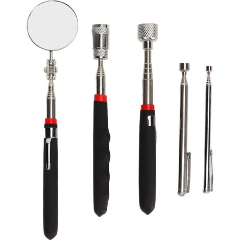 Outil De Ramassage Magnétique, Ensemble De 5 Pièces, Pince Télescopique Et Miroir D'Inspection Rond, 15lb, 10lb, 3,5lb, 1,5lb