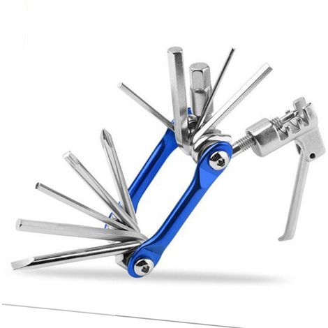 11 En 1 Vélo Multi-outil Disjoncteur De Chaîne Clé Hexagonale Fente Tournevis Croisé Outils De Réparation Multifonctions Bleu