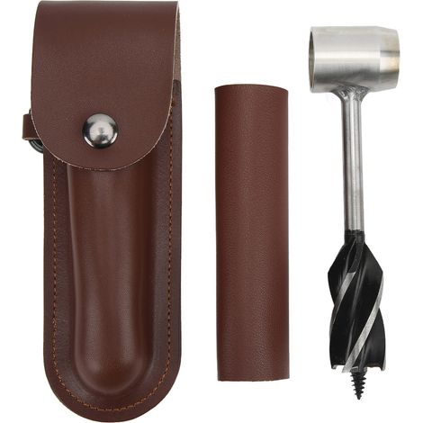 Jeu De Clés À Tarière À Main En Acier Inoxydable, Foret À Bois Manuel Multifonctionnel Portable Avec Sac De Rangement En Cuir Marron Et Étui