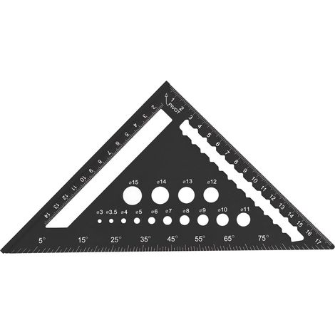 Règle Triangulaire De 7 Pouces, Chevron Métrique Carré, Rapporteur De Trous À 90 Degrés, Alliage D'Aluminium, Outil De Disposition Pour Le Travail Du Bois, Noir