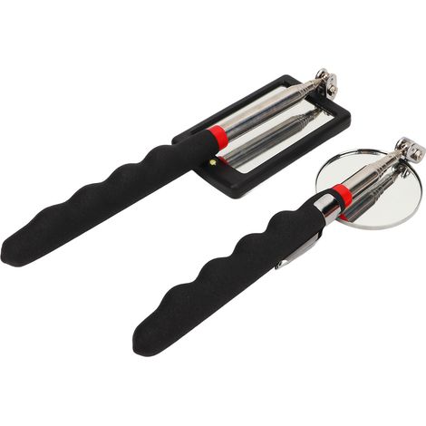 Ensemble De Miroirs D'Inspection Télescopiques Éclairés Par Led, Outils De Ramassage Flexibles Et Rétractables, Ronds Et Carrés, 2 Pièces