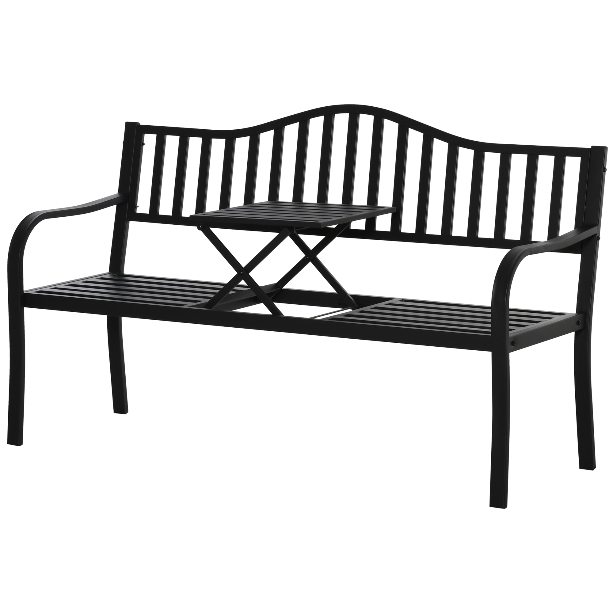 Stabile 2-sitzer-gartenbank Mit Ausziehbarem Tisch, Belastbar Bis 240 Kg, Mit Rücken- Und Armlehnen, Ideal Für Terrasse Und Garten. Maße: 150 X 58,5 X 90 Cm. Farbe: Schwarz.