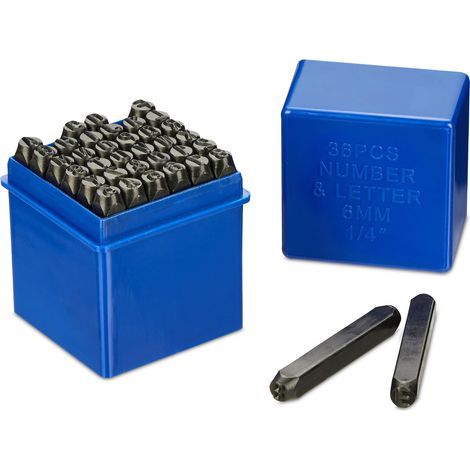 Relaxdays Stempelbuchstaben, 36 Stück, 6 Mm, Für Leder Und Metall, A Bis Z Und 0 Bis 9, Stahl, Schwarz