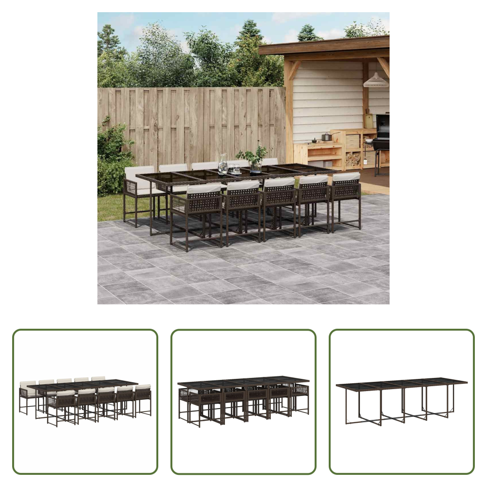 Essgruppe - 11-tlg. Garten-essgruppe Mit Kissen Braun Poly Rattan