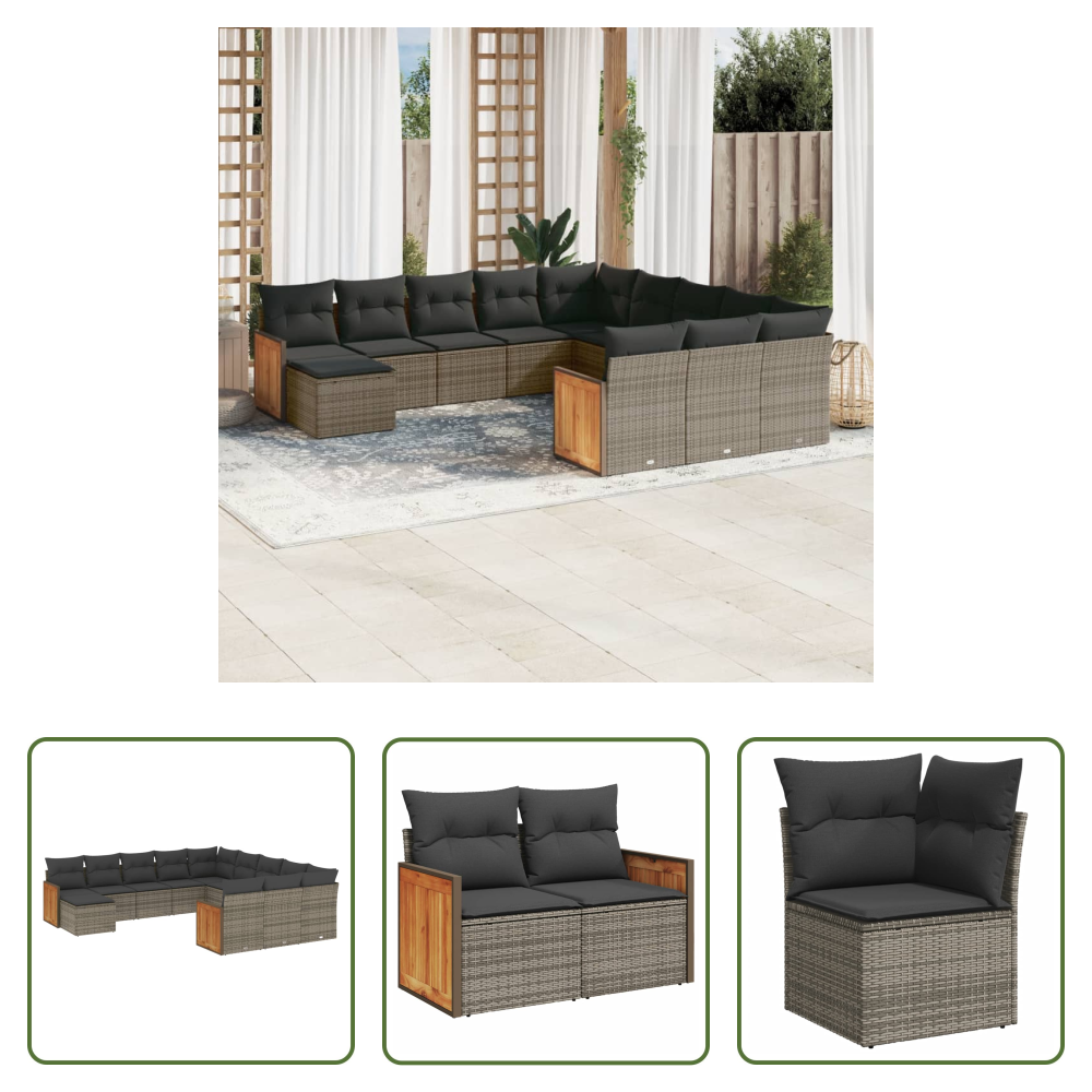Gartensessel - 12-tlg. Garten-sofagarnitur Mit Kissen Grau Poly Rattan
