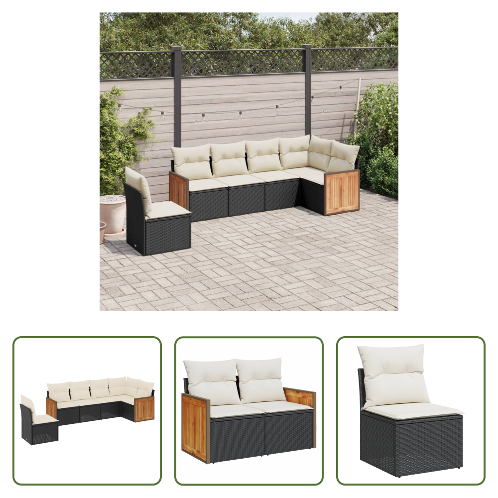 Gartensessel - 6-tlg. Garten-sofagarnitur Mit Kissen Schwarz Poly Rattan