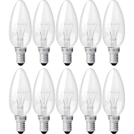 Packung Mit 10 Klaren C35-kerzenlampen, E14-sockel, 15 W, Warmweiß, Dimmbar, 230 V