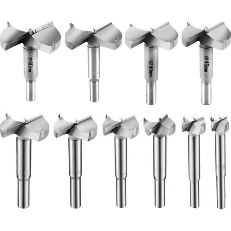 Set Mit 10 Hartmetall-holzbohrern Von 15 Bis 60 Mm (verfügbare Durchmesser: 15 Mm, 20 Mm, 25 Mm, 30 Mm, 35 Mm, 40 Mm, 45 Mm, 50 Mm, 55 Mm Und 60 Mm).