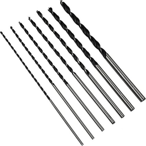 Set Mit 7 Langen Holzbohrern Aus Hss-g-schnellstahl, Durchmesser 4 Mm, 5 Mm, 6 Mm, 7 Mm, 8 Mm, 10 Mm Und 12 Mm, Länge 300 Mm, Für Holz