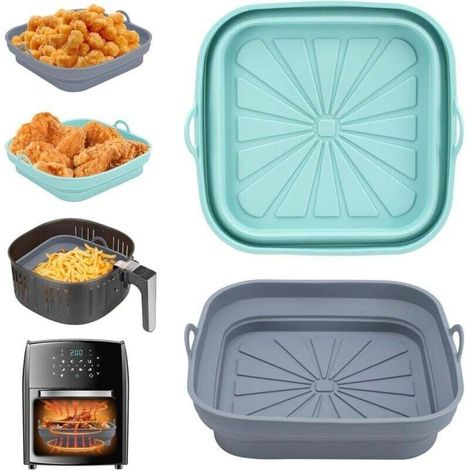 Silikon-heißluftfritteusen-formen, 2er-set Wiederverwendbare Heißluftfritteusen-korbformen, Faltbare Quadratische Innenauskleidung, Geeignet Für Heißluftfritteusen, Mikrowellen Und Mehr