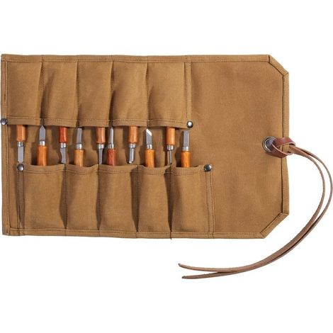 Robuste Werkzeugtasche Aus Gewachstem Segeltuch, Zusammenrollbar, Für Holzmeißel, Hämmer, Heimwerkerbedarf Und Alltägliche Reparaturen (khaki)